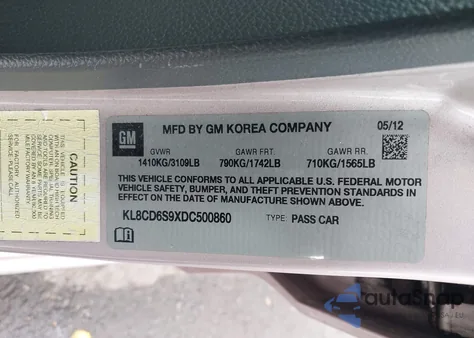 2013 Chevrolet Spark 1Lt Auto from USA, damaged, VIN KL8CD6S9XDC500860